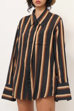 Imagem do Camisa listras western marrom