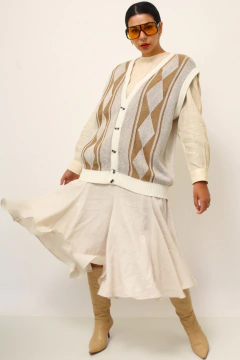 Colete branco com detalhe bege vintage - comprar online