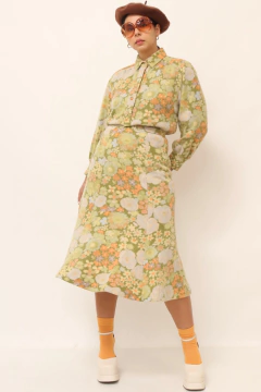 Conjunto saia + blusa verde flores hollywood na internet
