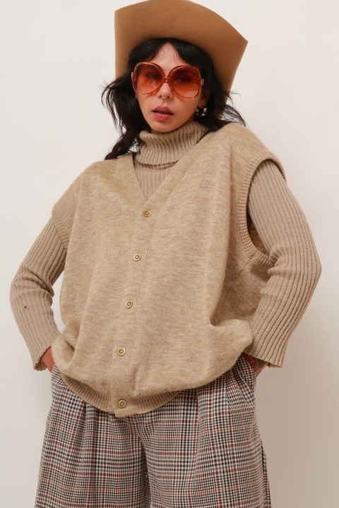 colete teicot amplo vintage bege