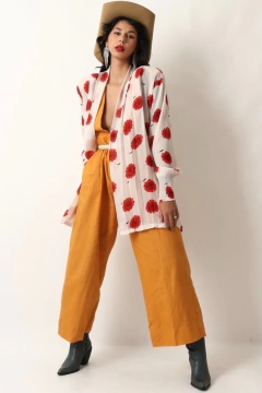 camisa flores manga plissada