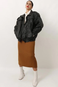 Jaqueta couro preta bomber forrada vintage C.G.C - loja online