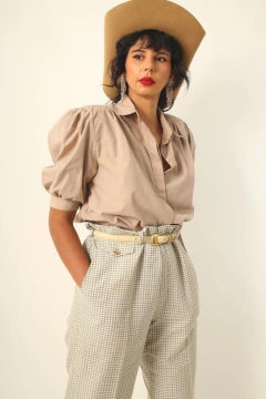 camisa bege manga bufante vintage