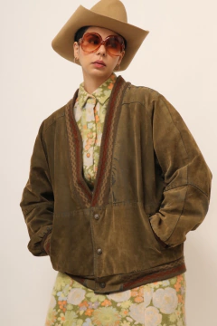 Jaqueta aveludada verde bomber italiana vintage