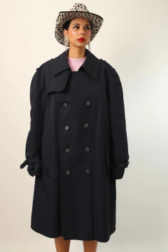 Imagem do Trenc coat Azul marinho forro xadrez