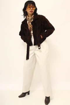 Jaqueta couro marrom cropped vintage