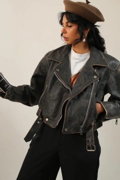 Jaqueta couro biker M’OFFICER vintage