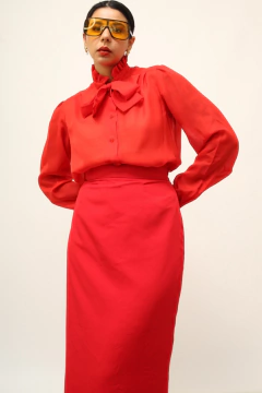 Saia cintura alta midi vintage vermelha - loja online