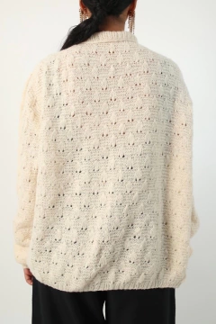 Cardigan tricot off textura fofo vintage - comprar online