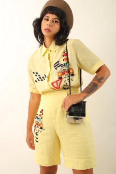 Conjunto bermuda bordada + camisa rami vintage