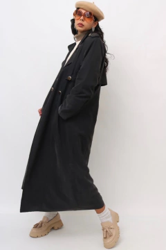 trenc coat preto aveludado vintage