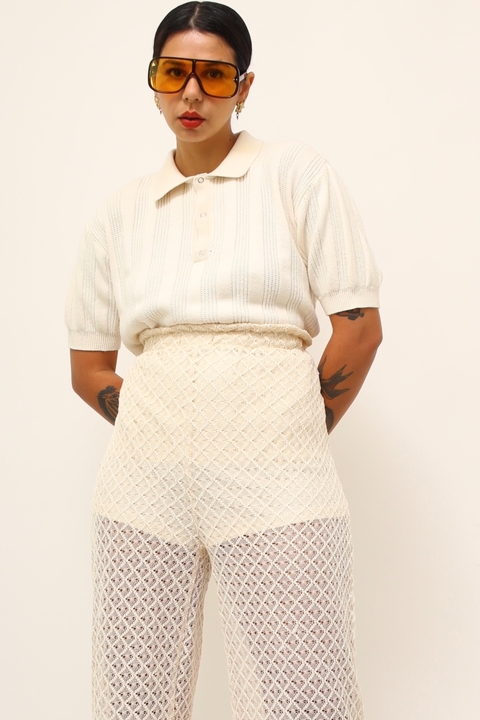 Polo tricot creme textura grossa