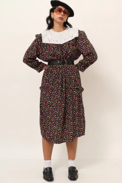 Vestido flores liberty com gola algodão garimpado Barcelona - loja online