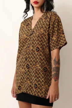 Blusa pijama vintage detalhe estampa - loja online