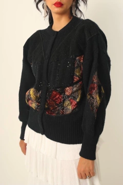 Cardigan pulover manga bufante recortes veludo - loja online