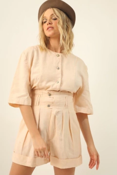 Conjunto estilo linho cropped + shorts na internet