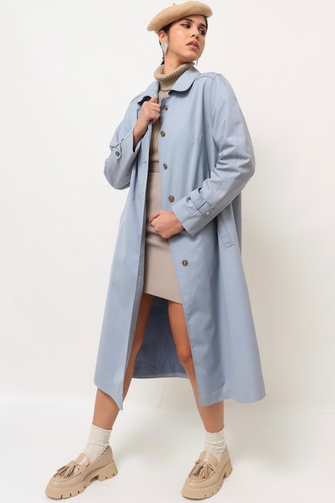 Trenc Coat azul bebe forrado c/cinto vintage