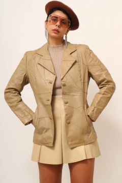 Jaqueta couro bege quadrados vintage - comprar online