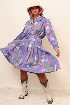 Vestido estampado roxo flores - loja online