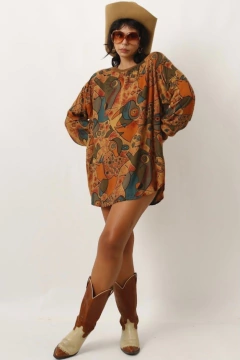 Blusa vestido marrom estampa na internet