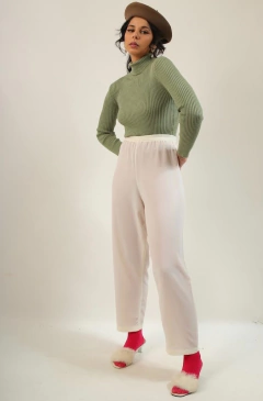 Calça cintura alta branca elastico vintage