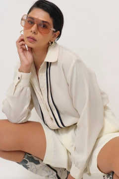 camisa off white listras marinho western - loja online