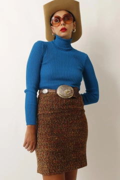 Gola alta azul petrolio vintage canelada