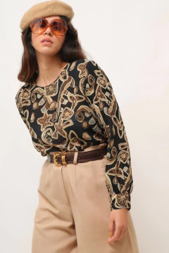 camisa manga longa estampada vintage - comprar online