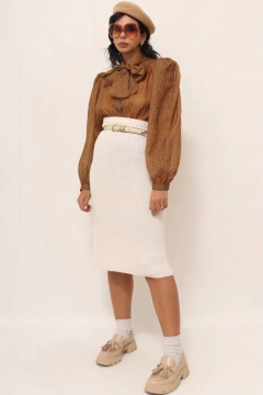 saia tricot cintura alta creme vintage - loja online