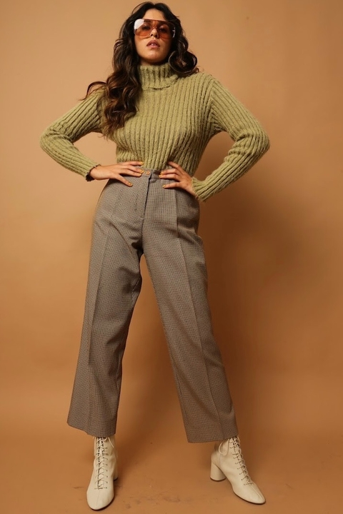 calça xadrez cintura mega alga bege