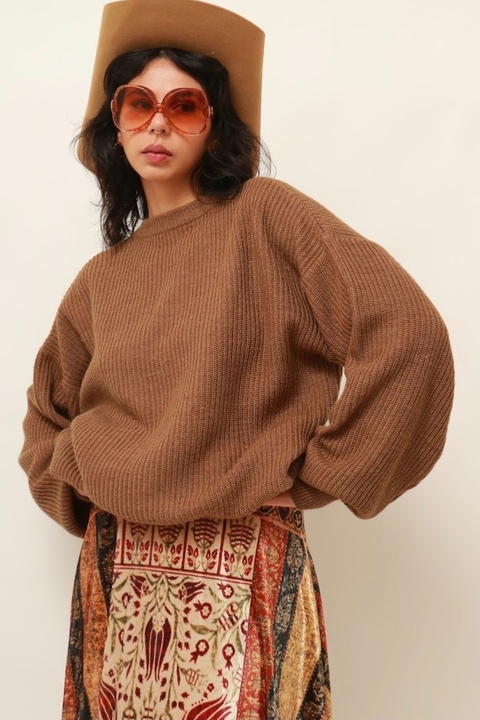 tricot vintage marrom bufante grosso