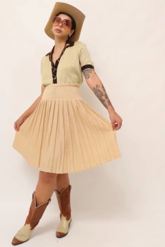 saia tricot bege cintura alata pregas na internet