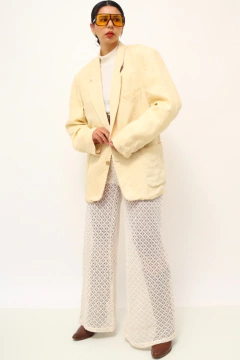 Blazer linho bege forrado vintage - Capichó Brechó
