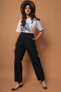 Calça verde bem escuro alfaiataria vintage - comprar online