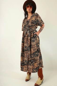 vestido longo estampado com amarração - Capichó Brechó