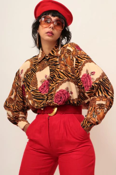 Camisa tigre flores vintage ombreira - comprar online