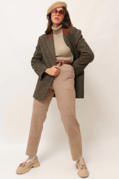 Imagem do blazer xadrez pala couro marrom vintage