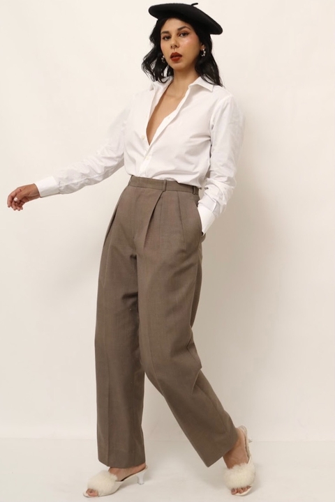 calça cintura mega alta bege vintage