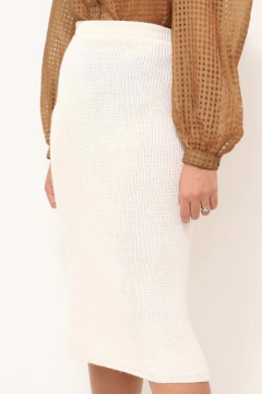 saia tricot cintura alta creme vintage