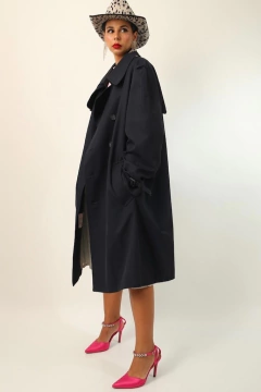 Trenc coat Azul marinho forro xadrez - loja online