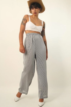 calça listras semi pantalona cintura alta - Capichó Brechó