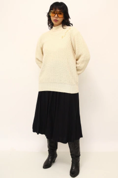Pulover creme textura manga bufante - loja online