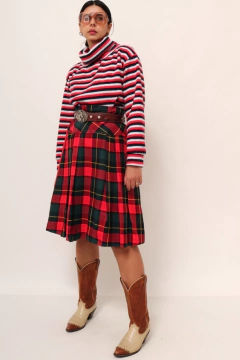 saia xadrez pregas cintura alta vintage - comprar online
