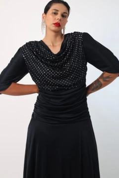 Vestido drapeado aplique brilho ombreira - comprar online