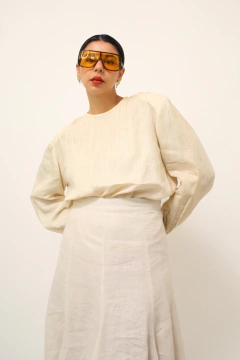 Camisa linho manga longa bege - comprar online