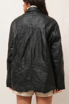 Blazer couro longo forradompreto vintage - comprar online