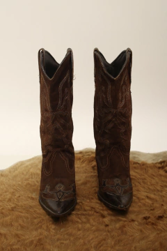 Bota western clássica marrom bordada 34 - loja online