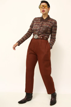 Camisa estampa 70´s gola marrom - comprar online