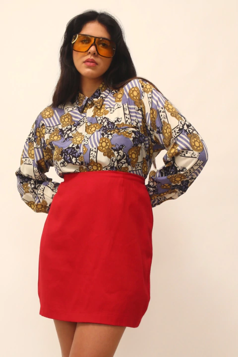 Camisa ombreira estampa marrom vintage