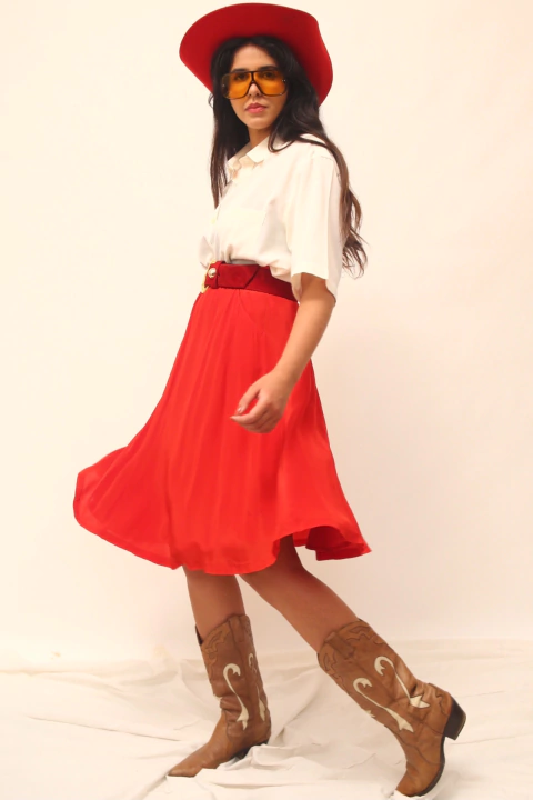 Saia cintura mega alta vermelha gode